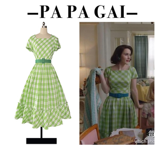 第四季了不起的麦瑟尔夫人同款夏日多巴胺格子收腰显瘦连衣裙