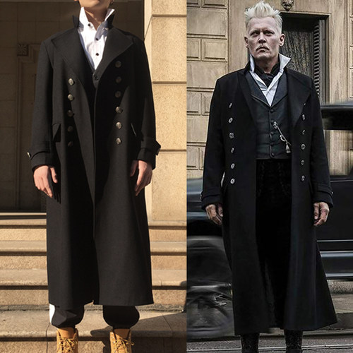 动物黑色毛呢外套林德沃同款