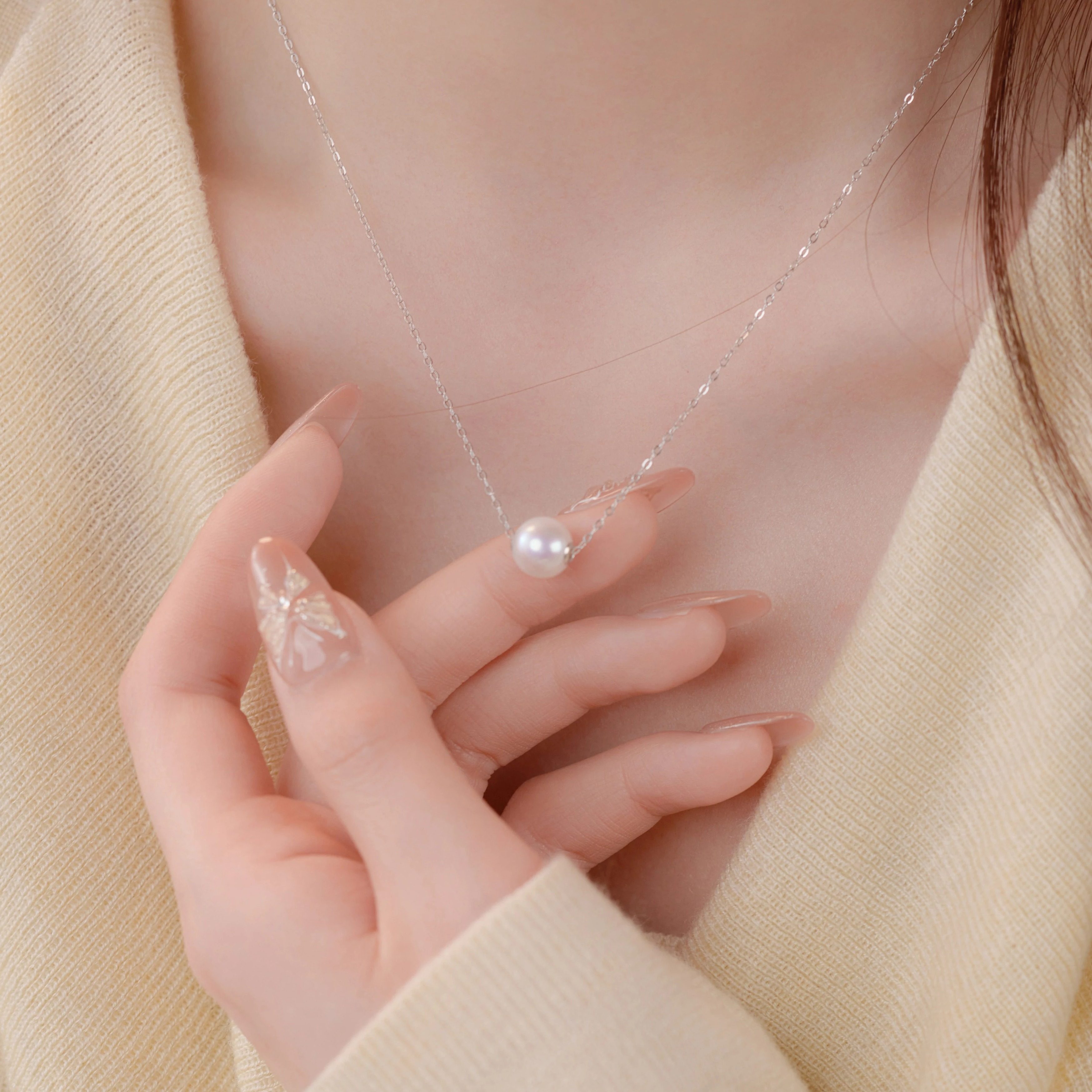 18K金天然极光Akoya路路通珍珠项链吊坠毕业级小灯泡锁骨链诸暨