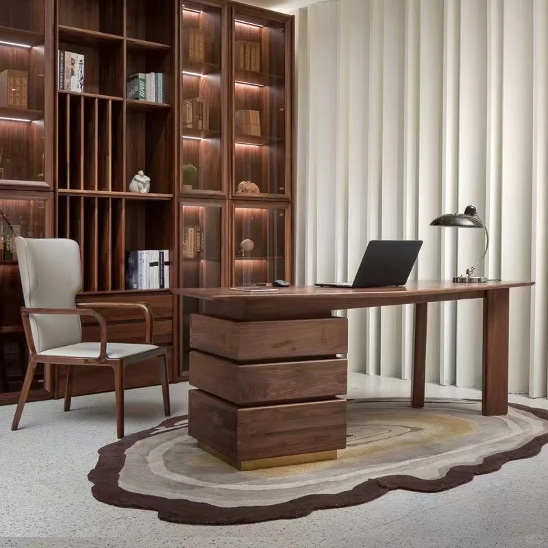 宋式美学黑胡桃木白蜡木书桌高端定制办公室书房办公桌设计师同款