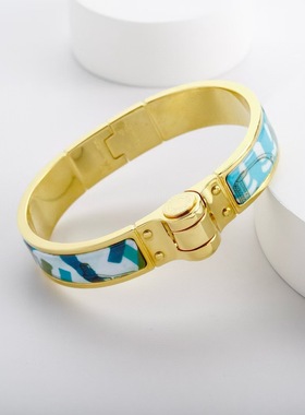 复古珐琅手镯女士百搭时尚Grand Apparat hinged bracelet绿色