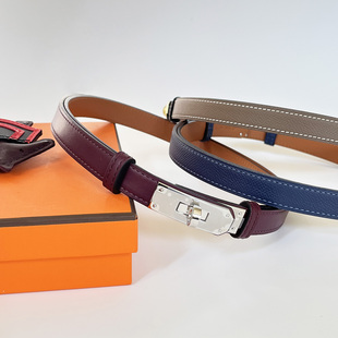 枣红色时尚女士细腰带樱凯莉皮带均码女腰带平纹皮kelly 18 belt