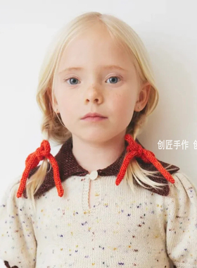 misha and puff mp同款儿童毛线编织复古森系蝴蝶结边夹发夹发饰