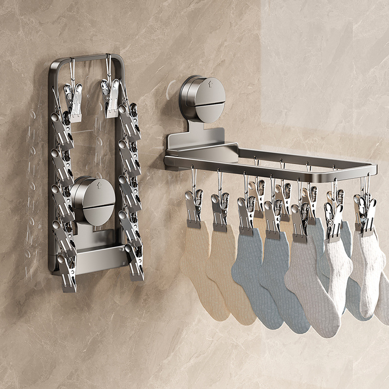 吸盘折叠袜子晾晒架家用婴儿衣架晾衣架多夹子晒袜子神器阳台袜夹