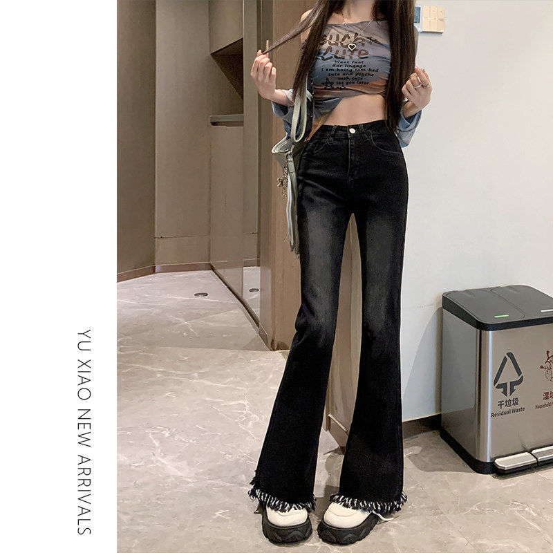 黑灰色微喇牛仔裤女夏季