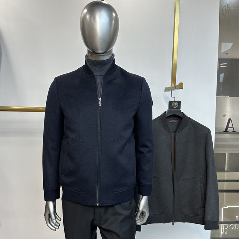 羊毛蚕丝春秋利落加厚夹克毛呢