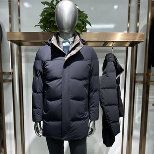 双充加厚男士中长款羽绒服直充外套连帽羽绒内胆连针织领一体脱卸