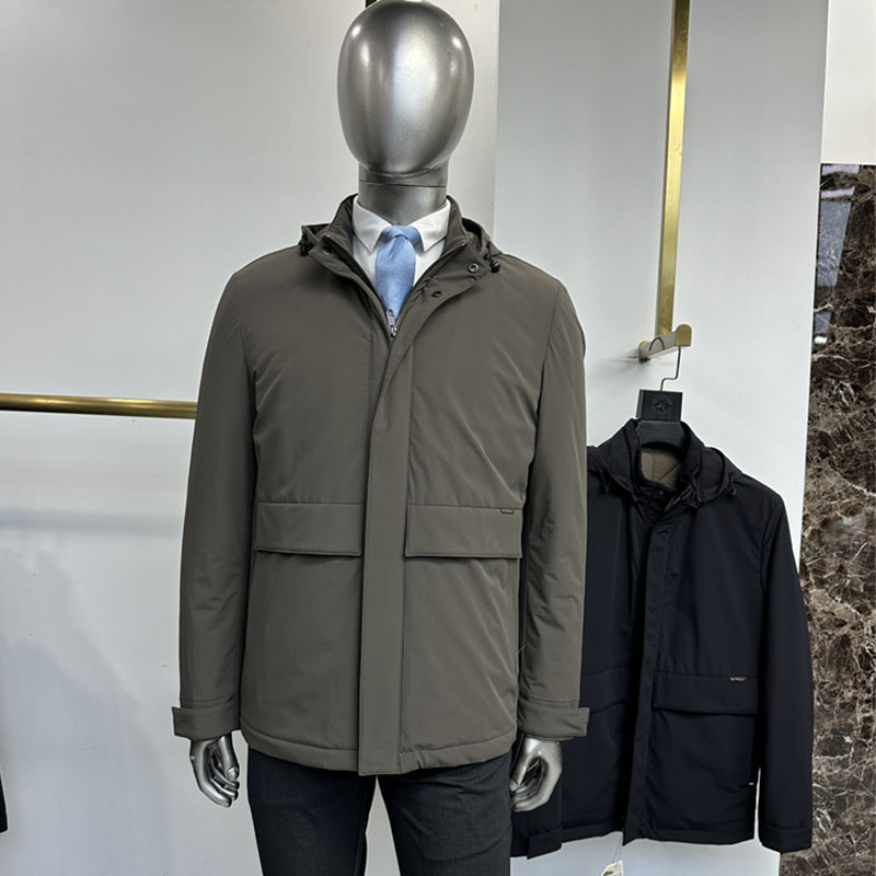 羊毛山羊绒填充男士棉服中款连帽脱卸保暖时尚休闲固定棉加厚面料