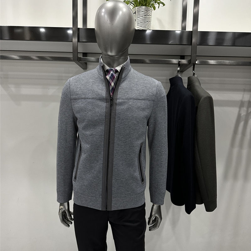 立领羊毛针织面料男士夹克