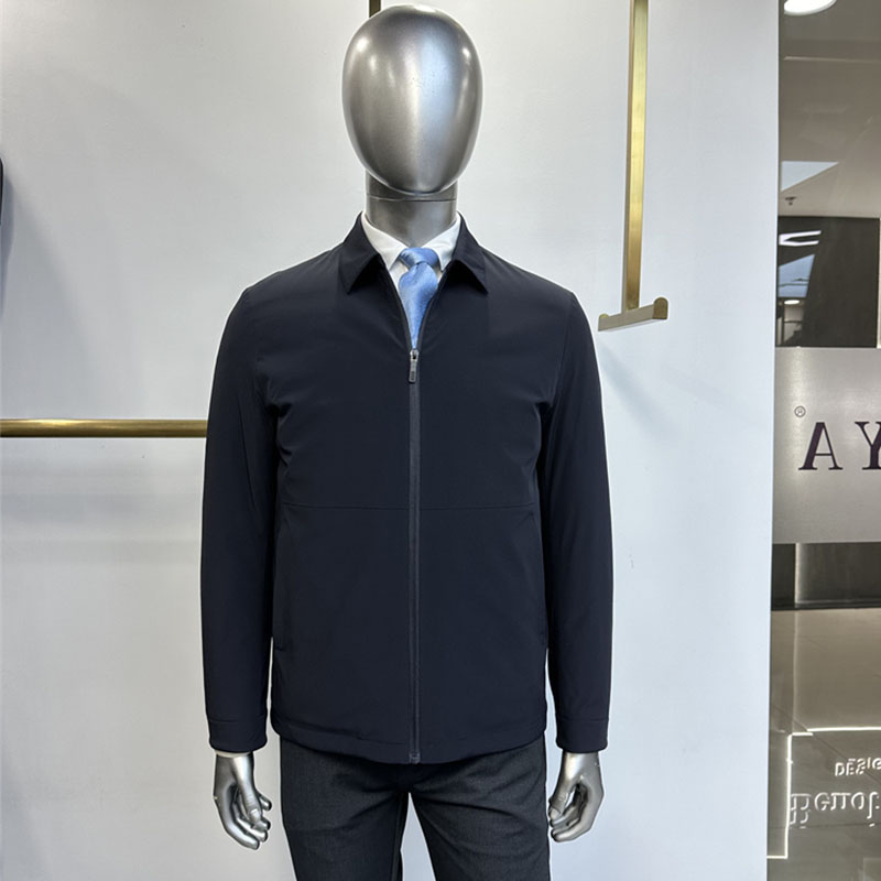 鹅绒直充男士翻领拉链羽绒服短款