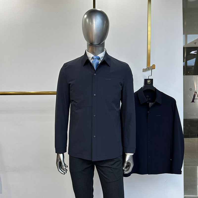 微弹免烫工艺春夏透气26款男士翻领摁扣派克夹克外套纹理商务休闲