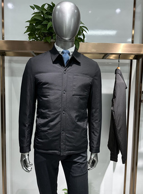 25冬新款男士鹅绒服 翻领派克摁扣直充羽绒服外套格子纹理面料2色