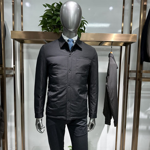 25冬新款男士鹅绒服 翻领派克摁扣直充羽绒服外套格子纹理面料2色