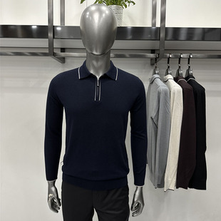 翻领半拉链POLO套头蚕丝绵羊毛混纺精仿羊毛衫 针织衫 4色 男士 新款
