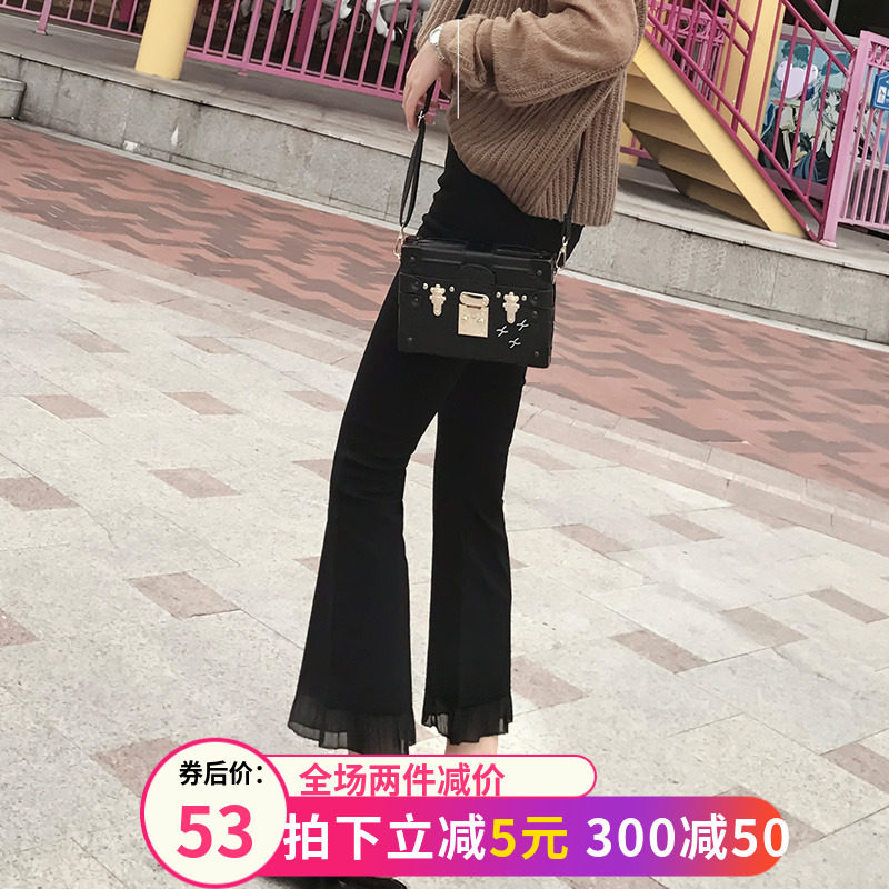 孕妇裤子春秋款时尚外穿潮妈打底喇叭长裤秋冬阔腿裤夏季黑色秋季