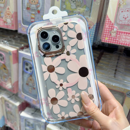 米卡伦/Mikalen正品苹果16系列花朵手机壳磁吸iPhone16Pro防摔手机壳iPhone15电镀花朵雏菊女生手机壳
