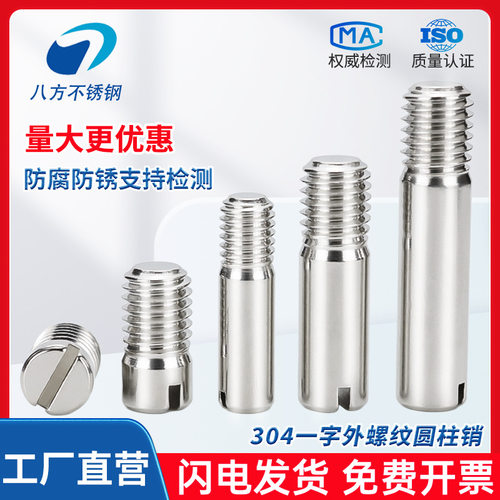 GB878不锈钢一字槽外螺纹圆柱销