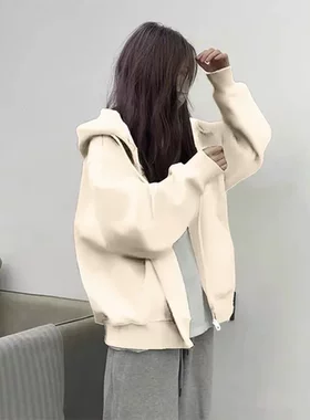 穿搭小个子拉链卫衣花灰色宽松弛休闲简约感纯色秋款外套开衫连帽