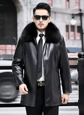 防寒轻奢保暖黄金貂皮衣2024真皮爸爸男狐狸毛领外套中老年海宁冬