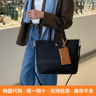 韩国代购HAZZYS哈吉斯女士款黑色尼龙小狗标志单肩斜挎手提托特包