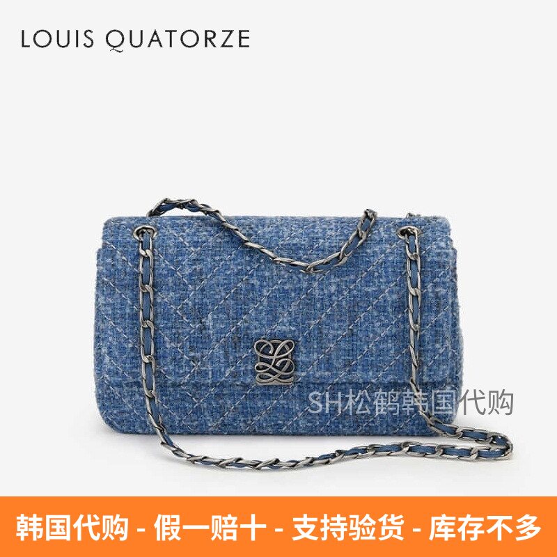 韩国直邮LOUISQUATORZE瑞克朵丝代购女士款粗花呢单肩斜挎链条包