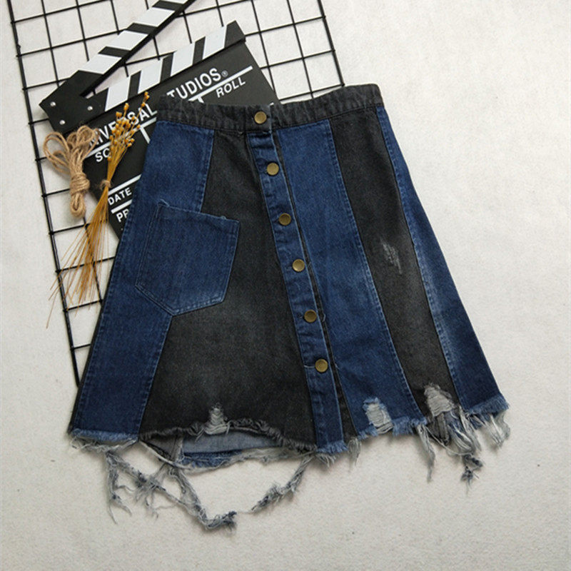 chic牛仔短裤裙女夏季新款韩版学生a字休闲拼接撞色假毛边短裙H1在类目 女装/女士精品, 半身裙中 - 来自Buy2taobao.com提供专业的淘宝代购服务