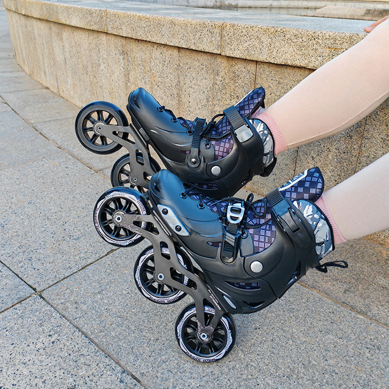 竞速轮滑鞋大三轮儿童成人青少年溜冰鞋男女黑色旱冰鞋高帮可调