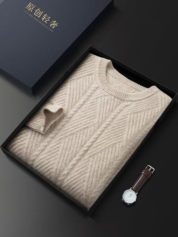 헤비급 두꺼운 ORDOS 100% 순수 캐시미어 남성용 울 스웨터 스웨터 캐시미어 스웨터 남성용 라운드 넥 겨울 대형 사이즈