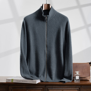 100%纯山羊绒拉链针织开衫男羊绒秋季新款羊毛爸爸毛衣高端外套