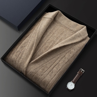 重磅双股山羊绒男士青果领提花加厚麻花开衫毛衣针织长袖打底衫