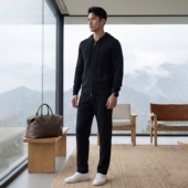 精仿100山羊绒套装 纯色极简风 直筒裤 男商务连帽拉链卫衣开衫 长裤