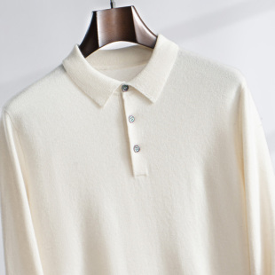 羊毛t恤商务打底衫 polo领衬衣宽松翻领长袖 男士 秋冬100%山羊绒衫