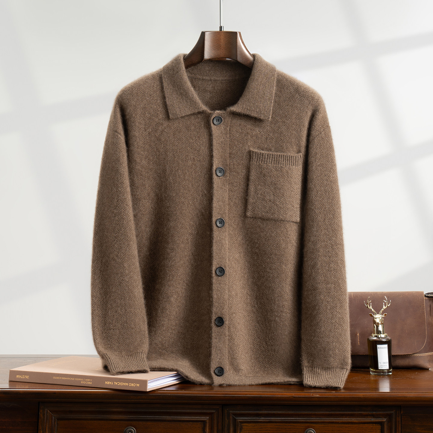 秋冬7针双股重磅加厚翻领polo领翻领纽扣开衫外套男士100%山羊绒,男装,羊绒开衫,淘宝优惠券,粉丝福利购,淘宝优惠卷