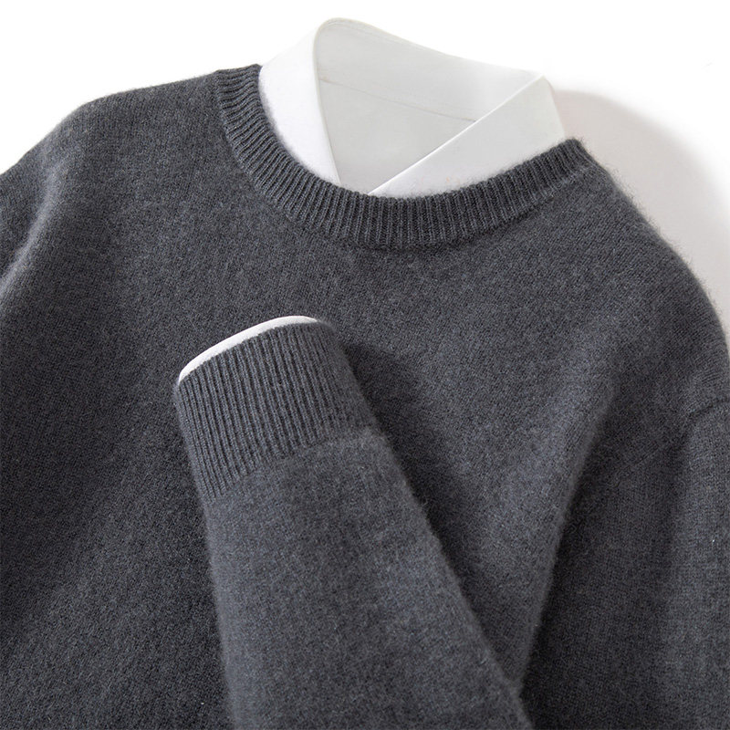 重磅加厚羊绒衫男100%纯山羊绒衫男士保暖毛衣双股圆领针织打底衫