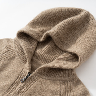 开衫 100%纯山羊绒连帽领帽衫 羊绒 秋冬季 重磅加厚高端轻奢男装