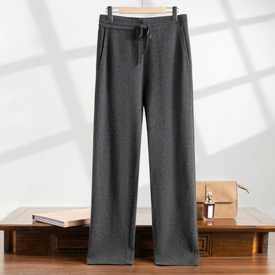 重磅加厚空气层阔腿直筒羊绒裤