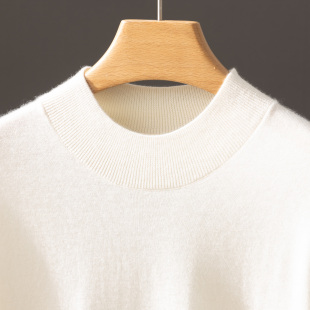 男半高领套头短袖 精纺针织100%纯山羊绒衫 内搭打底 超细80支