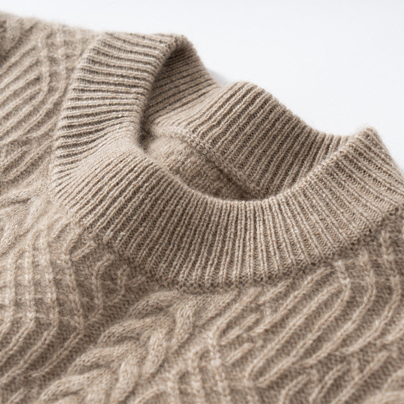 100%纯山羊绒衫男半高领麻花扭花毛衣时尚商务休闲加厚保暖打底衫