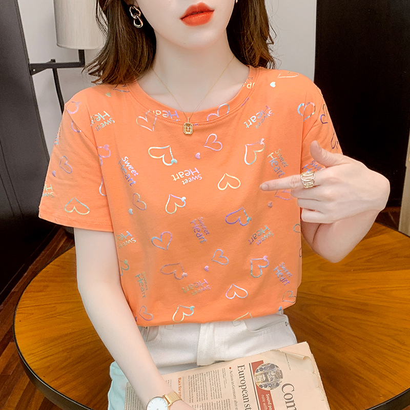 纯棉短袖t恤ins潮夏季女装2025年新款韩版印花设计感时尚宽松上衣