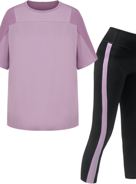 大码运动套装胖MM200斤运动服跑步瑜伽服女夏宽松健身房速干衣