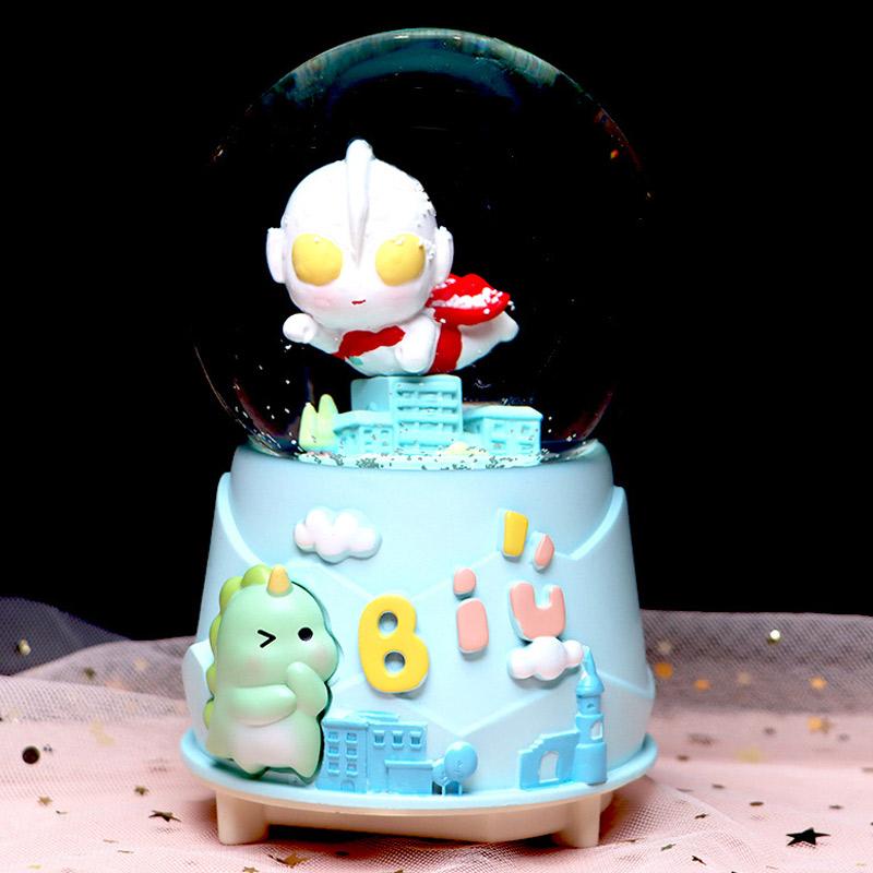 卡通奥特曼水晶球发光旋转八音盒