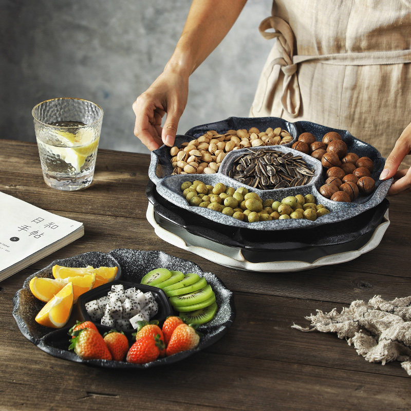 日式陶瓷水果盘创意客厅茶几家用干果盘零食拼盘糖果瓜子盘分格盘,餐饮具,盘,淘宝优惠券,粉丝福利购,淘宝优惠卷
