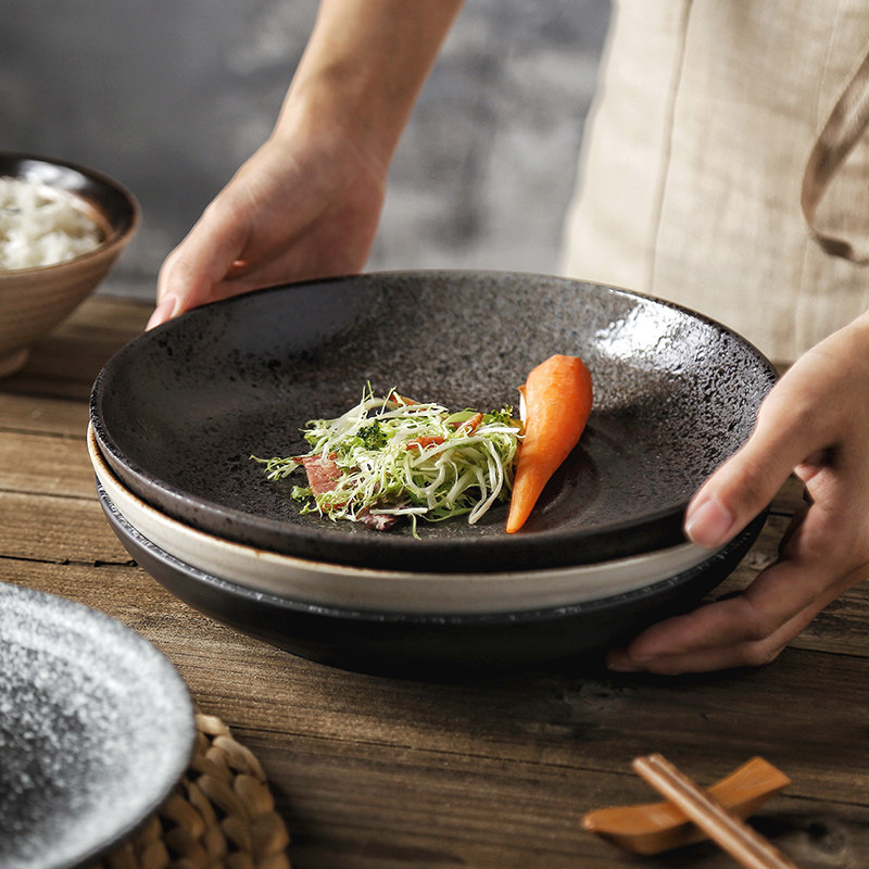 炒饭盘9英寸 日式菜盘碟家用复古餐具深圆盘陶瓷饭盘碟套装,餐饮具,盘,淘宝优惠券,粉丝福利购,淘宝优惠卷