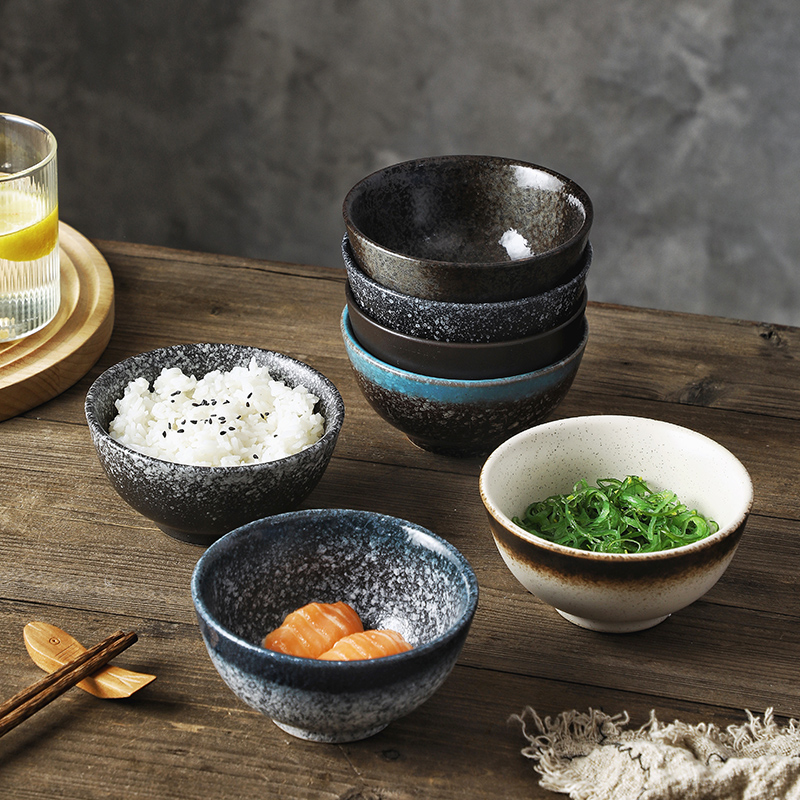 碗日式米饭碗家用多个装饭碗复古陶瓷碗日系餐具套装创意餐厅小碗
