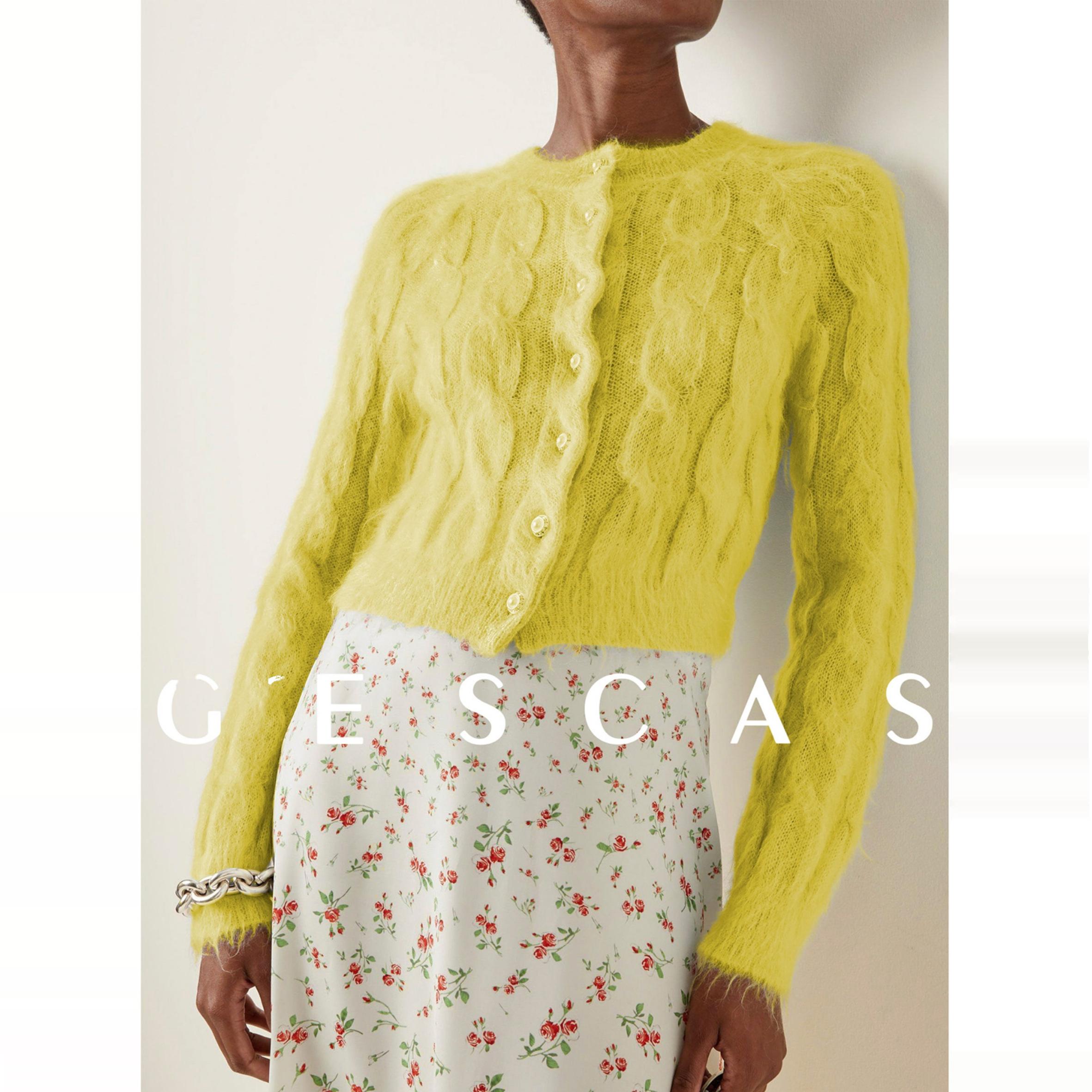 GESCAS 秋冬季新款麻花毛长毛抓马海毛针织开衫毛衣开衫外套女