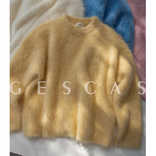 GESCAS秋冬糖果色系慵懒羊驼毛拉毛衣羊驼绒套头外套上衣厚针织衫