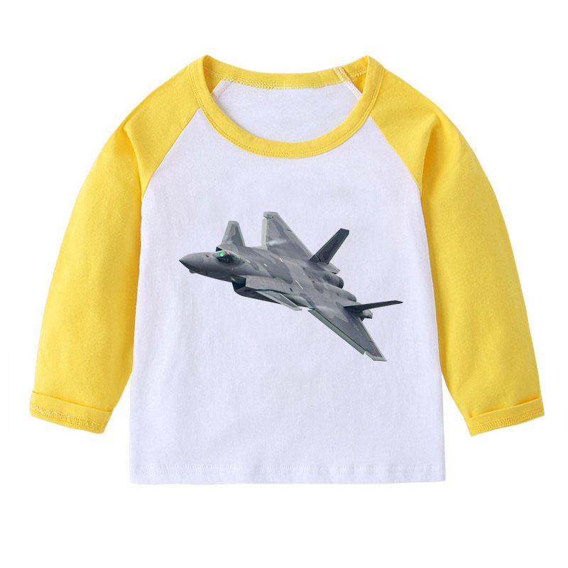 飞机长袖T恤衫黄色衣服装男童红色插肩袖女孩子套头儿童装圆领