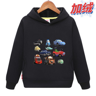 汽车总动员男童加绒卫衣儿童连帽童装打底衫外套女中大童带帽宝宝