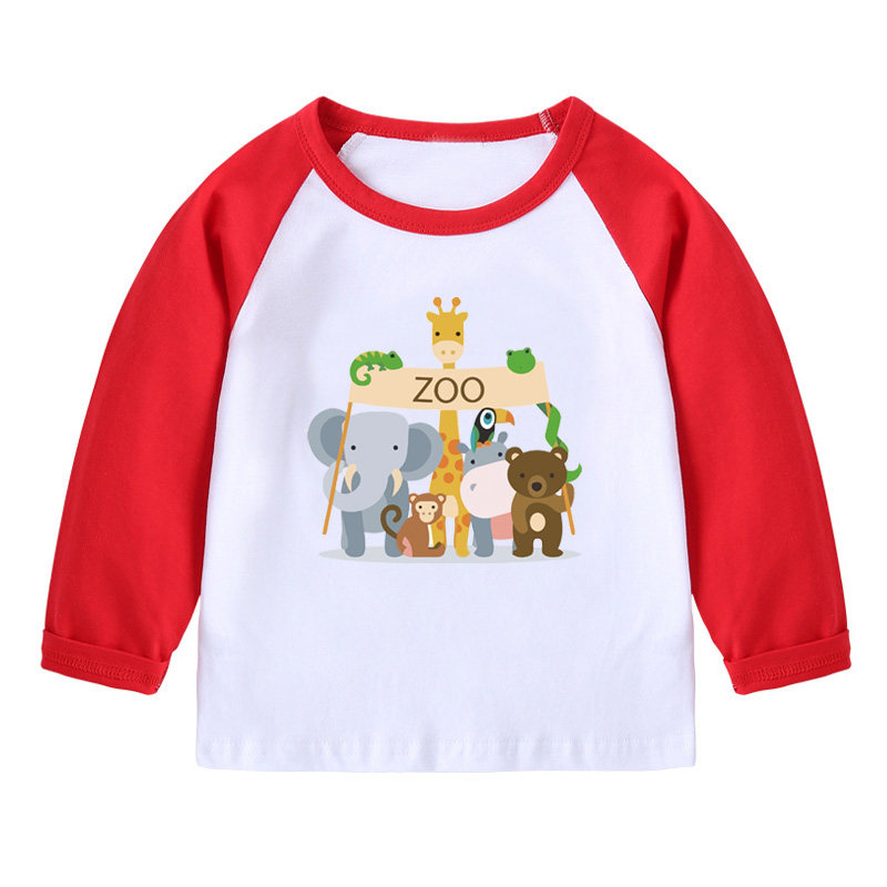动物园 大象宝宝打底衫春秋儿童长袖T恤男童熊衣服长颈鹿女童童装