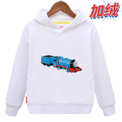 托马斯白色加绒加厚连帽卫衣童装